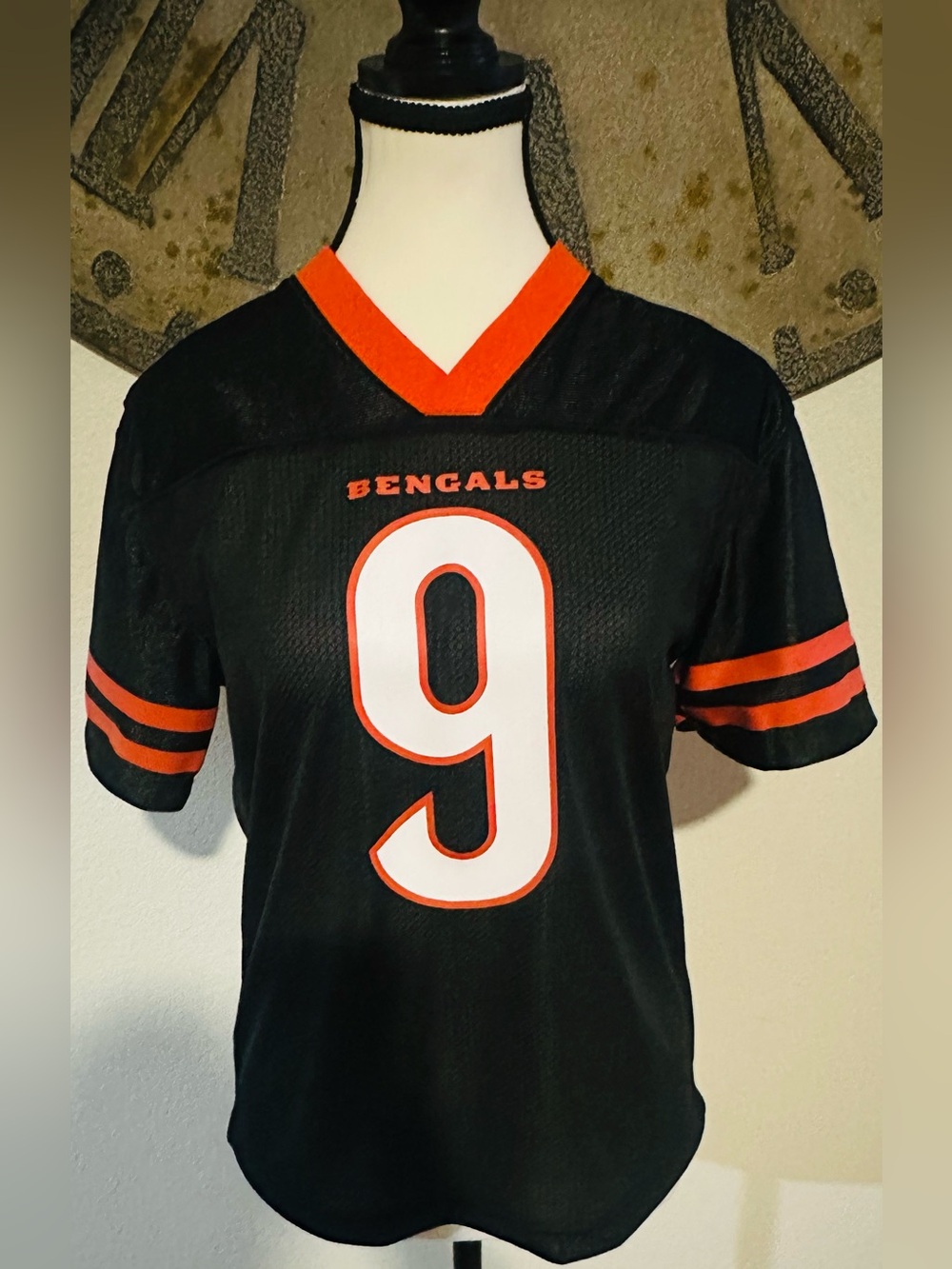 Bengals #9 Youth Football Jersey in Black & Orange